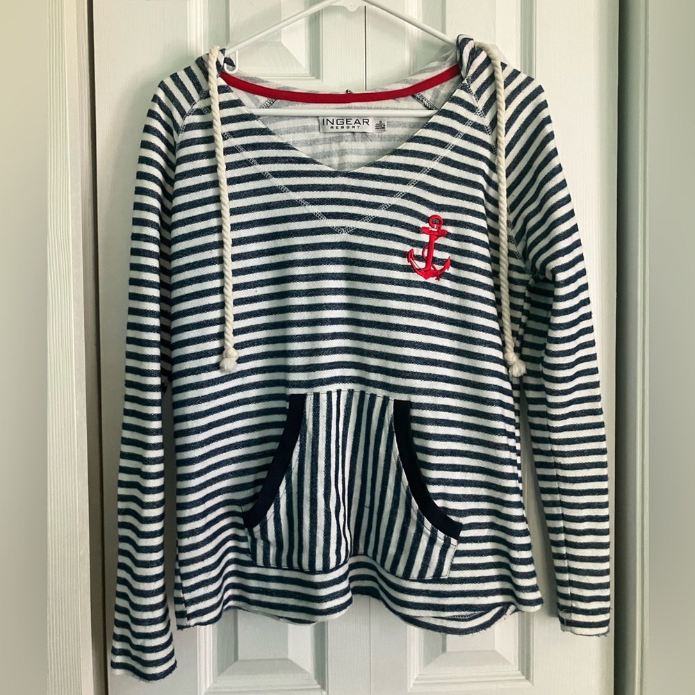 Nautical Navy and White Striped Hoodie w/ Anchor